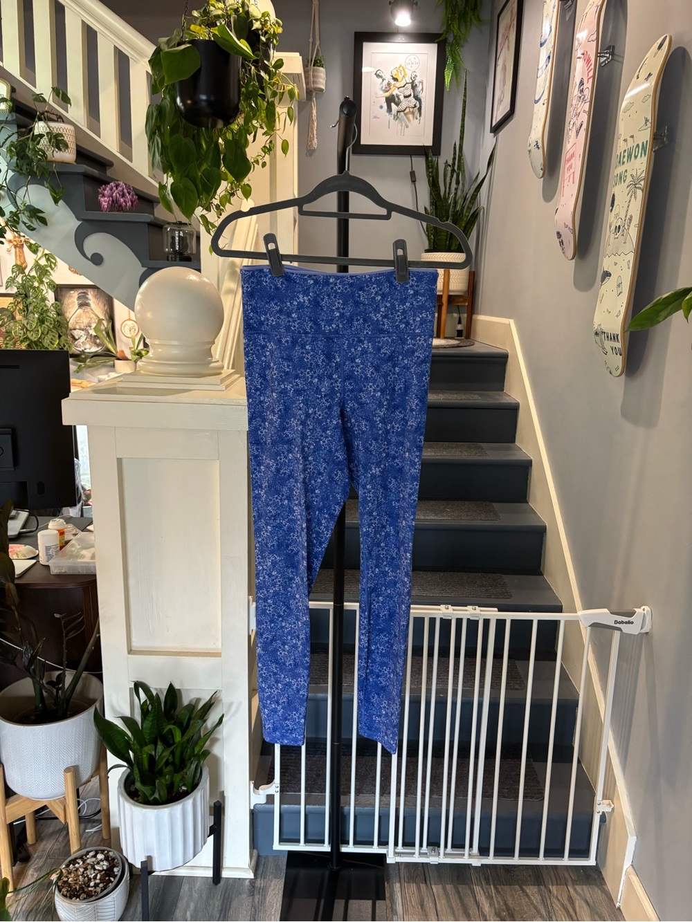 Fabletics Blue Floral-Print Powerhold Leggings